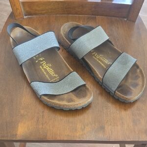 Papillio by Birkenstock Black and Silver Slide Sandals Womens US 10 EU 41 Narrow